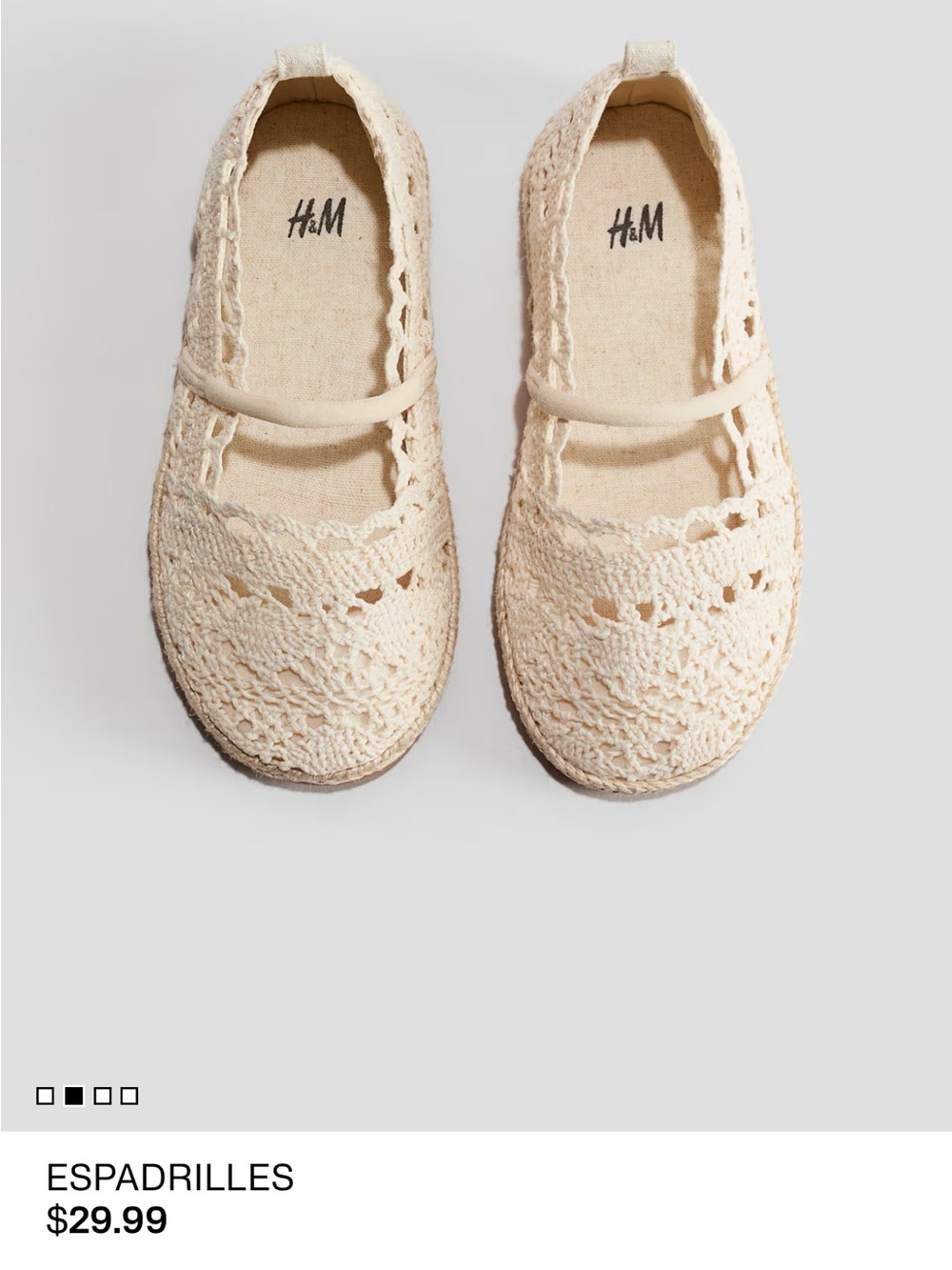 H&M Cream Crochet Espadrilles for Kids